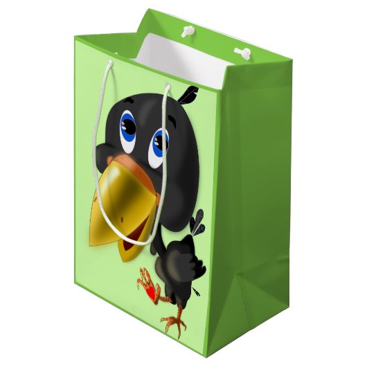 Kleine Vogel met Hart Grappige Gift Bag Medium Cadeauzakje (Voorkant Gekanteld)