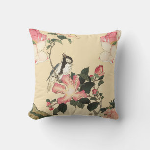KLEINE VOGEL MET ROZE ROZEN EN LOTUSBLOEMEN KUSSEN
