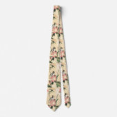 KLEINE VOGEL MET ROZE ROZEN EN LOTUSBLOEMEN STROPDAS (Voorkant)