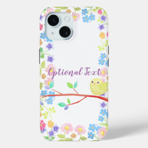 Kleine vogel op een bloeiende boom iPhone 15 case