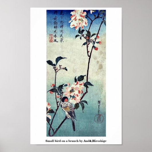 Kleine vogel op een tak van Andō, Hiroshige Poster (Voorkant)