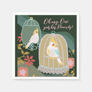 Kleine Vogel Regenboog Groen Meisje Eerste Verjaar Servet