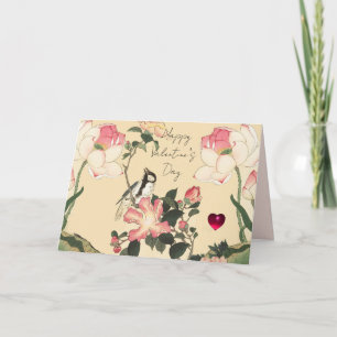 KLEINE VOGEL,ROZE ROZEN,LOTUSBLOEM Valentijnsdag Feestdagen Kaart