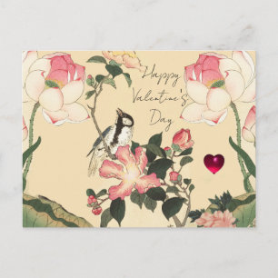 KLEINE VOGEL,ROZE ROZEN,LOTUSBLOEM Valentijnsdag Feestdagenkaart