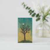 Kleine vogel zingt leuk  kunstschilderij visitekaartje (Staand voorkant)