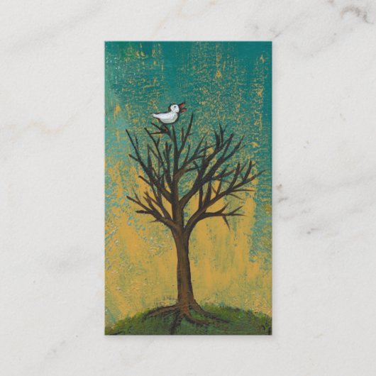Kleine vogel zingt leuk  kunstschilderij visitekaartje (Voorkant)