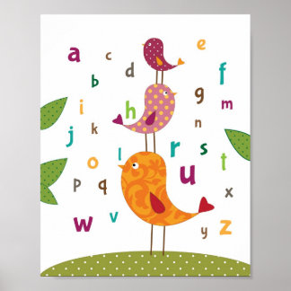 Kleine vogelalfabeten kleuterkunst poster