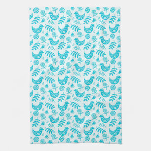 Kleine Vogels Blauwgroen Wit Theedoek