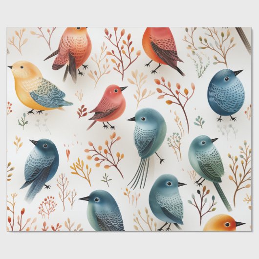 Kleine vogels cadeaupapier (Vlak)