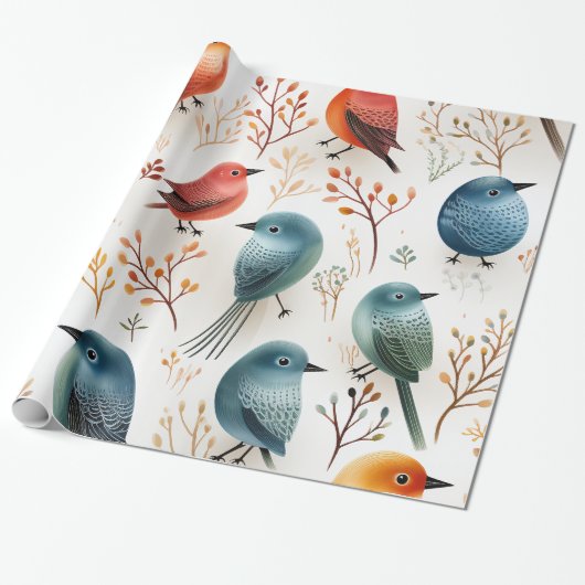 Kleine vogels cadeaupapier (Uitgerold)