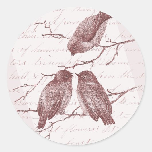 Kleine Vogels Chatten op een Wintertak Sepia Ronde Sticker (Voorkant)