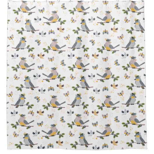 Kleine vogels en Butterflies Boho Pattern Douchegordijn (Voorkant)