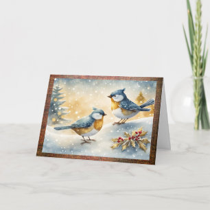 Kleine Vogels en Hulst Kerstmis Feestdagen Kaart