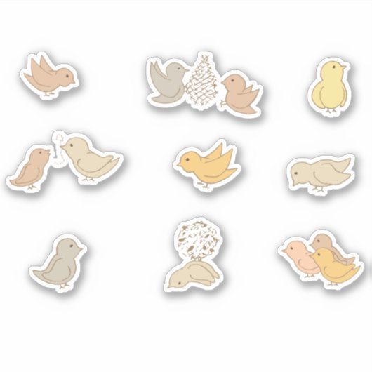 Kleine vogels en kippen - Kleine vogelkolonie. Sticker (Voorkant)