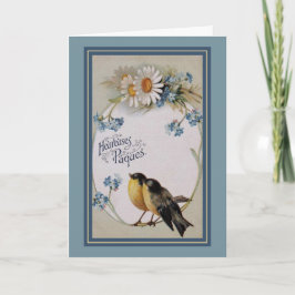 Kleine vogels en madeliefjes Franse paasgroet Feestdagen Kaart