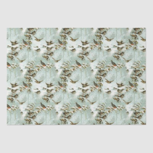 Kleine vogels in de sneeuw tissuepapier (Voorkant)