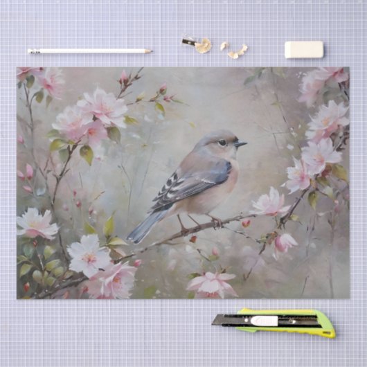 Kleine vogels met bloeiende bloemen Decoupage Tissuepapier (Craft)