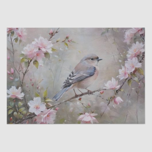 Kleine vogels met bloeiende bloemen Decoupage Tissuepapier (Voorkant)