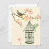 Kleine vogels op een bijkantoor en op een vogelkoo briefkaart (Voorkant / Achterkant)