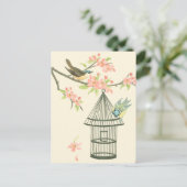 Kleine vogels op een bijkantoor en op een vogelkoo briefkaart (Staand voorkant)