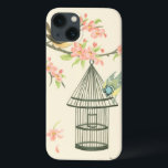 Kleine vogels op een bijkantoor en op een vogelkoo Case-Mate iPhone case<br><div class="desc">Nancy Slocum's hebben vele vogels geschilderd. Dit afbeelding beschrijft twee kleine blauwe en gele vogels die op een tak zijn geperst omringd door roze bloemen en die nieuwsgierig zijn naar een berkenkooi. Haal vandaag dit coole,  vogelvriendelijke kunstwerk op je Zazzle-product.</div>