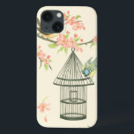 Kleine vogels op een bijkantoor en op een vogelkoo Case-Mate iPhone case<br><div class="desc">Nancy Slocum's hebben vele vogels geschilderd. Dit afbeelding beschrijft twee kleine blauwe en gele vogels die op een tak zijn geperst omringd door roze bloemen en die nieuwsgierig zijn naar een berkenkooi. Haal vandaag dit coole,  vogelvriendelijke kunstwerk op je Zazzle-product.</div>
