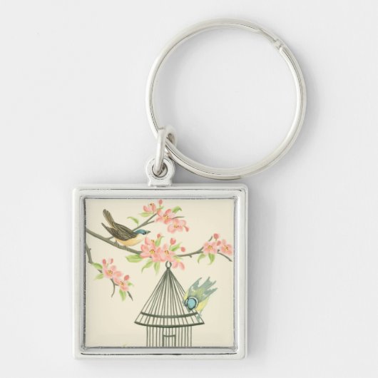 Kleine vogels op een bijkantoor en op een vogelkoo sleutelhanger (Voorkant)