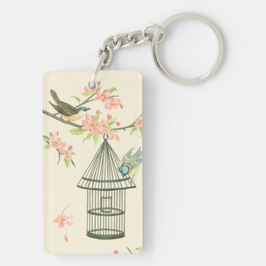 Kleine vogels op een bijkantoor en op een vogelkoo sleutelhanger (achterkant)