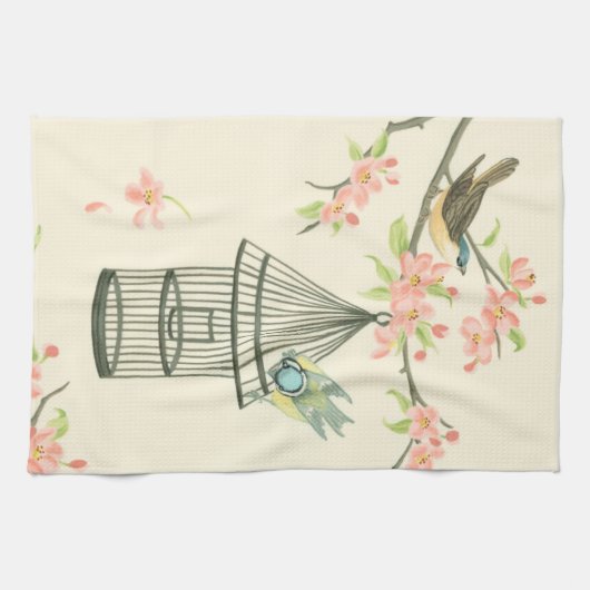 Kleine vogels op een bijkantoor en op een vogelkoo theedoek (Horizontaal)