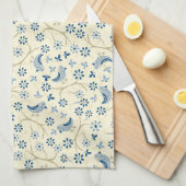 Kleine vogels op twijgen. retro, blauwe vogels, ro theedoek (Quarter Fold)