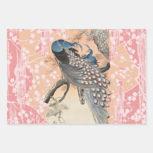 KLEINE VOGELS, PAUWEN, ROZE ROZEN, LOTUSBLOEMEN INPAKPAPIER VEL (Voorkant 3)