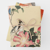 KLEINE VOGELS, PAUWEN, ROZE ROZEN, LOTUSBLOEMEN INPAKPAPIER VEL (In situ)