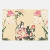 KLEINE VOGELS, PAUWEN, ROZE ROZEN, LOTUSBLOEMEN INPAKPAPIER VEL (Voorkant)