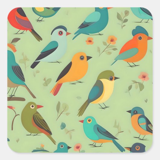 Kleine vogels vierkante sticker (Voorkant)