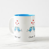 Kleine vogeltjes, harten en kalligrafie tweekleurige koffiemok (Voorkant links)