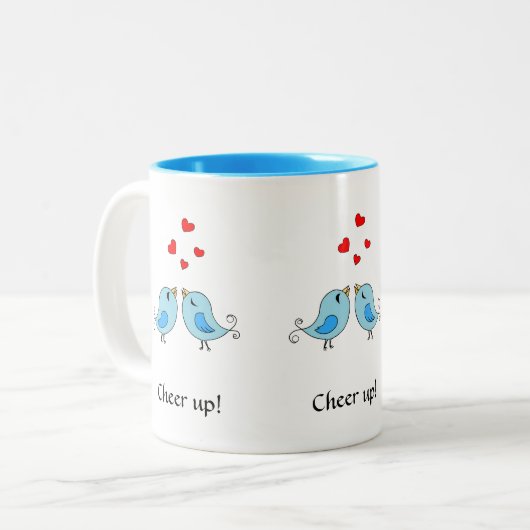 Kleine vogeltjes, harten en kalligrafie tweekleurige koffiemok (Voorkant links)