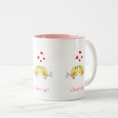 Kleine vogeltjes, harten en roze kalligrafie tweekleurige koffiemok (Voorkant rechts)