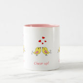 Kleine vogeltjes, harten en roze kalligrafie tweekleurige koffiemok (Center)