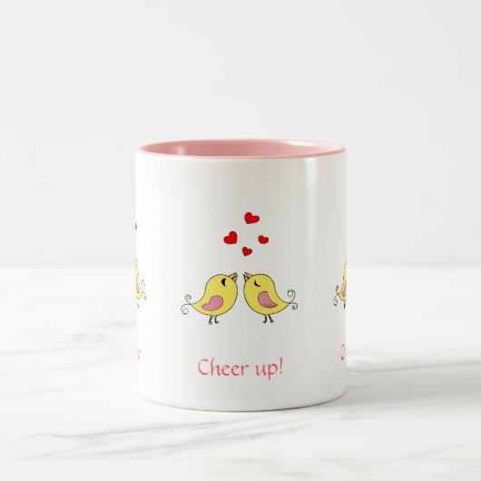 Kleine vogeltjes, harten en roze kalligrafie tweekleurige koffiemok (Center)