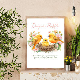 Kleine vogelveer baby shower luier verloting teken poster