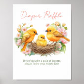 Kleine vogelveer baby shower luier verloting teken poster (Voorkant)