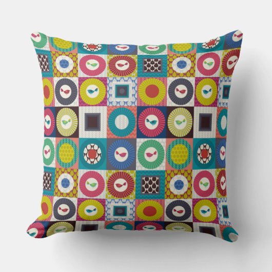 Kleine vogelvierkantjes klein kussen (Voorkant)