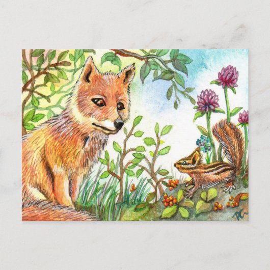 Kleine vos en Chipmunk Briefkaart (Voorkant)