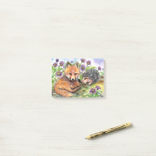 Kleine vos en egel post-it® notes (Op bureau)