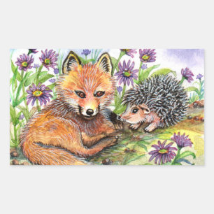 Kleine vos en egel rechthoekige sticker