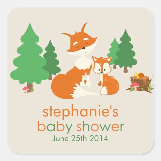 Kleine vos- en mam-Baby shower sticker (Voorkant)