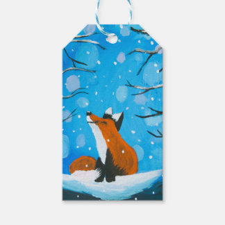 Kleine vos houdt van sneeuw cadeaulabel