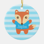 Kleine vos in blauw, voor kinderen keramisch ornament (Voorkant)