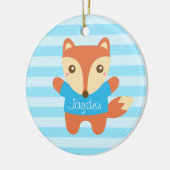 Kleine vos in blauw, voor kinderen keramisch ornament (Links)