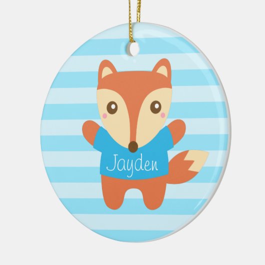 Kleine vos in blauw, voor kinderen keramisch ornament (Links)